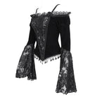 EVA LADY Women's Gothic Off Shoulder Lace Splice Velvet Shirt Black