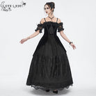 EVA LADY Women's Gothic Off Shoulder Rose Beaded Velvet Black Dress