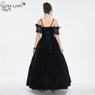 EVA LADY Women's Gothic Off Shoulder Rose Beaded Velvet Black Dress