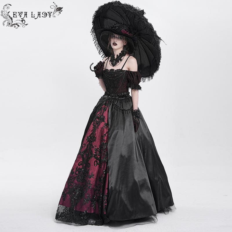 EVA LADY Women's Gothic Off-the-shoulder Lace Splice Prom Dress Red