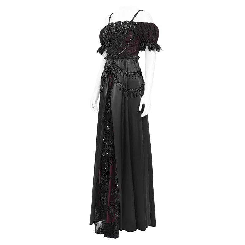 EVA LADY Women's Gothic Off-the-shoulder Lace Splice Prom Dress Red