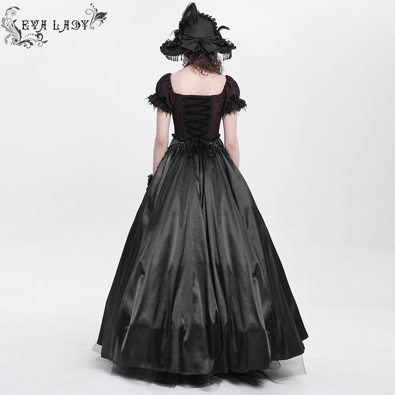 EVA LADY Women's Gothic Off-the-shoulder Lace Splice Prom Dress Red