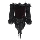 EVA LADY Women's Gothic Off-the-shoulder Ruffled Velvet Shirt Red
