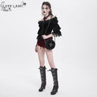 EVA LADY Women's Gothic Off-the-shoulder Ruffled Velvet Shirt Red