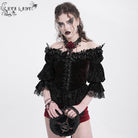 EVA LADY Women's Gothic Off-the-shoulder Ruffled Velvet Shirt Red