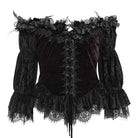 EVA LADY Women's Gothic Off-the-shoulder Ruffled Velvet Shirt Red
