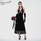 EVA LADY Women's Gothic Plunging Lace-up Lace Hem Slip Dress Black
