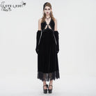 EVA LADY Women's Gothic Plunging Lace-up Lace Hem Slip Dress Black
