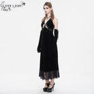 EVA LADY Women's Gothic Plunging Lace-up Lace Hem Slip Dress Black