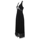 EVA LADY Women's Gothic Plunging Lace-up Lace Hem Slip Dress Black