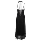 EVA LADY Women's Gothic Plunging Lace-up Lace Hem Slip Dress Black