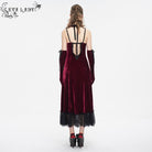 EVA LADY Women's Gothic Plunging Lace-up Lace Hem Slip Dress Red