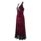 EVA LADY Women's Gothic Plunging Lace-up Lace Hem Slip Dress Red
