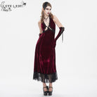EVA LADY Women's Gothic Plunging Lace-up Lace Hem Slip Dress Red