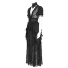 EVA LADY Women's Gothic Plunging Stand Collar Short Sleeved Maxi Dress Black
