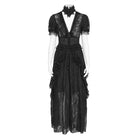 EVA LADY Women's Gothic Plunging Stand Collar Short Sleeved Maxi Dress Black