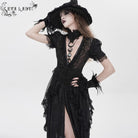 EVA LADY Women's Gothic Plunging Stand Collar Short Sleeved Maxi Dress Black