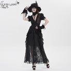 EVA LADY Women's Gothic Plunging Stand Collar Short Sleeved Maxi Dress Black