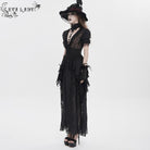 EVA LADY Women's Gothic Plunging Stand Collar Short Sleeved Maxi Dress Black
