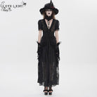 EVA LADY Women's Gothic Plunging Stand Collar Short Sleeved Maxi Dress Black