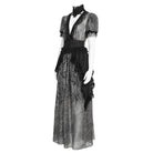 EVA LADY Women's Gothic Plunging Stand Collar Short Sleeved Maxi Dress Black-Grey