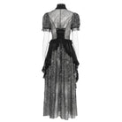 EVA LADY Women's Gothic Plunging Stand Collar Short Sleeved Maxi Dress Black-Grey