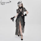 EVA LADY Women's Gothic Plunging Stand Collar Short Sleeved Maxi Dress Black-Grey