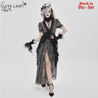 EVA LADY Women's Gothic Plunging Stand Collar Short Sleeved Maxi Dress Black-Grey