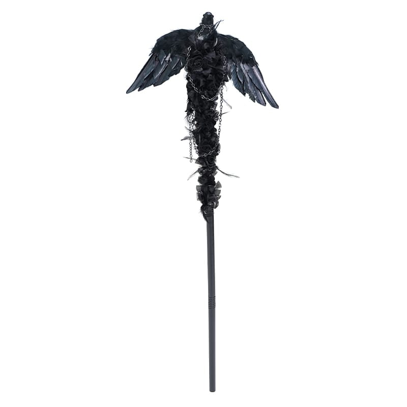 EVA LADY Women's Gothic Raven Cross Rose Chained Staff