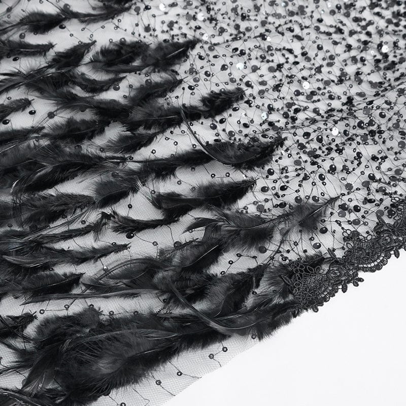 EVA LADY Women's Gothic Rhinestone Feather Cape with Hood