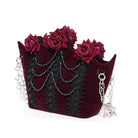 EVA LADY Women's Gothic Rose Beaded Chained Bag Red