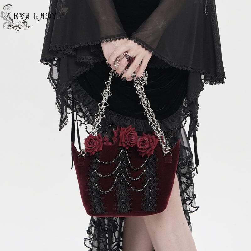 EVA LADY Women's Gothic Rose Beaded Chained Bag Red