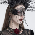 EVA LADY Women's Gothic Rose Beaded Fringe Cutout Mask Black