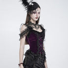 EVA LADY Women's Gothic Rose Beaded Tassel Lace Mesh Trim Lace‑up Overbust Corset Black-Purple