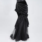 EVA LADY Women's Gothic Rose Chain Asymmetric Pleated Mermaid Long Skirt