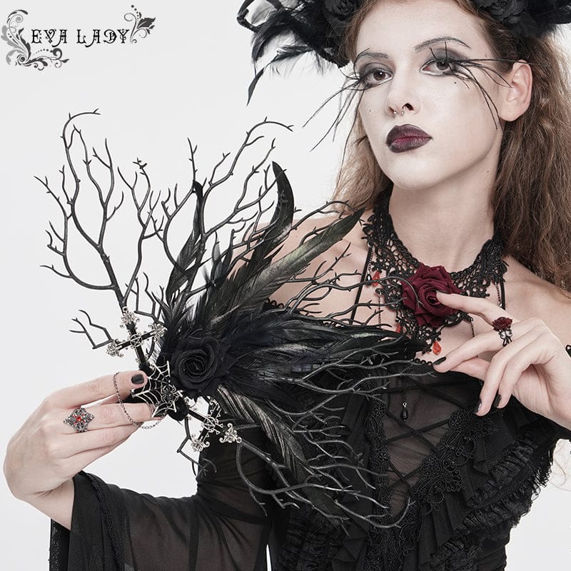 EVA LADY Women's Gothic Rose Feather Dendritic Fan