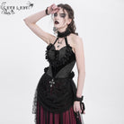 EVA LADY Women's Gothic Rose Heart Lace Splice Halterneck Shirt Black