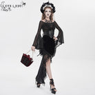EVA LADY Women's Gothic Rose Lace-up Irregular Hem Skirt Black