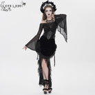 EVA LADY Women's Gothic Rose Lace-up Irregular Hem Skirt Black