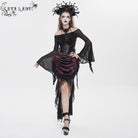 EVA LADY Women's Gothic Rose Lace-up Irregular Hem Skirt Black-Red