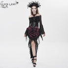 EVA LADY Women's Gothic Rose Lace-up Irregular Hem Skirt Black-Red