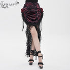EVA LADY Women's Gothic Rose Lace-up Irregular Hem Skirt Black-Red