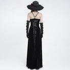 EVA LADY Women's Gothic Rose Lace-up Ruched High-Low Velvet Slip Dress