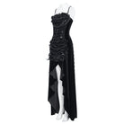 EVA LADY Women's Gothic Rose Lace-up Ruched High-Low Velvet Slip Dress