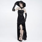 EVA LADY Women's Gothic Rose Lace-up Ruched High-Low Velvet Slip Dress