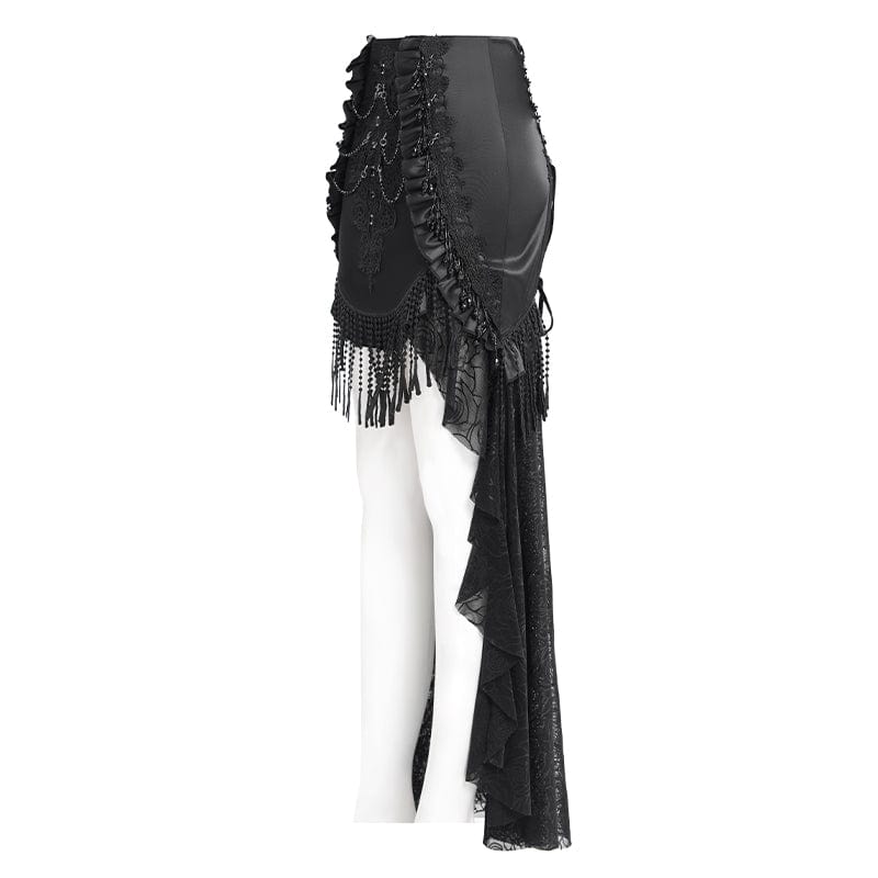 EVA LADY Women's Gothic Rose Mesh Splice High/Low Skirt