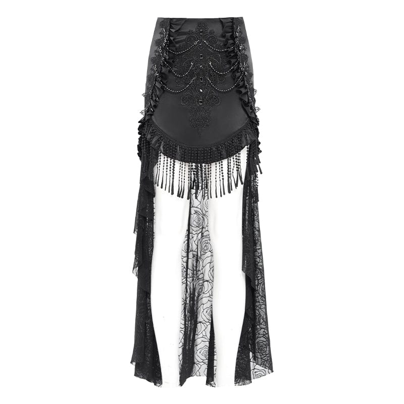 EVA LADY Women's Gothic Rose Mesh Splice High/Low Skirt