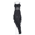 EVA LADY Women's Gothic Rose Ruffle Beaded Fringe Asymmetric Slip Dress