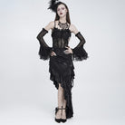 EVA LADY Women's Gothic Rose Ruffle Beaded Fringe Asymmetric Slip Dress