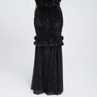 EVA LADY Women's Gothic Rose Ruffle Ruched Mermaid Long Skirt Black